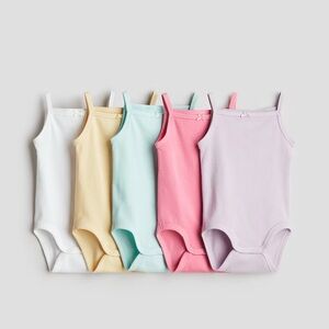 H&M New Set of 5 Pastel Organic Cotton Tank Top bodysuits